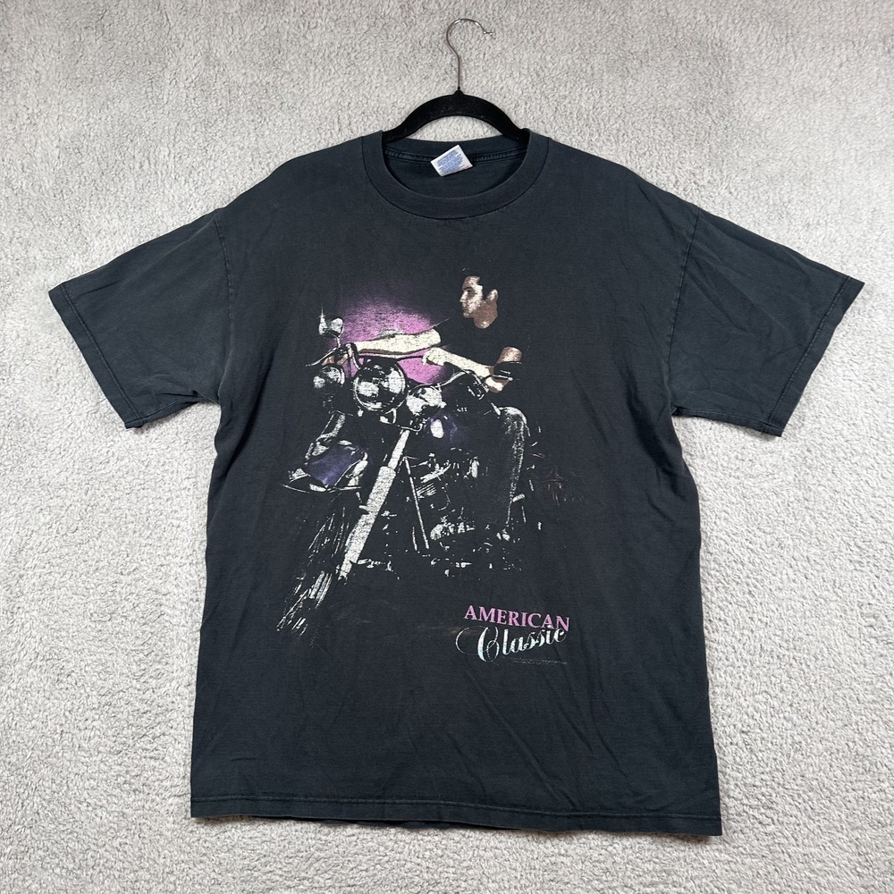 Vintage American Classic Shirt Mens Large Black Biker Motorcycle Graphic 90s Tee